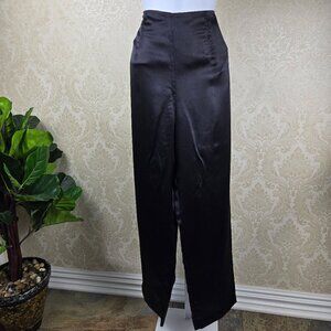 Via Seta Size 16 Black Silk Blend Trousers Straight Leg No Pockets Neutral NWT